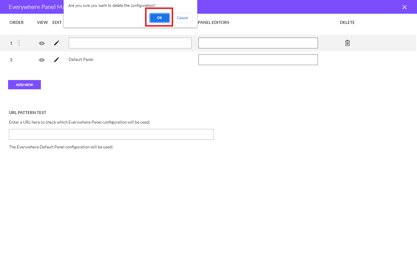 Everywhere Panel Manager Delete Confirmation