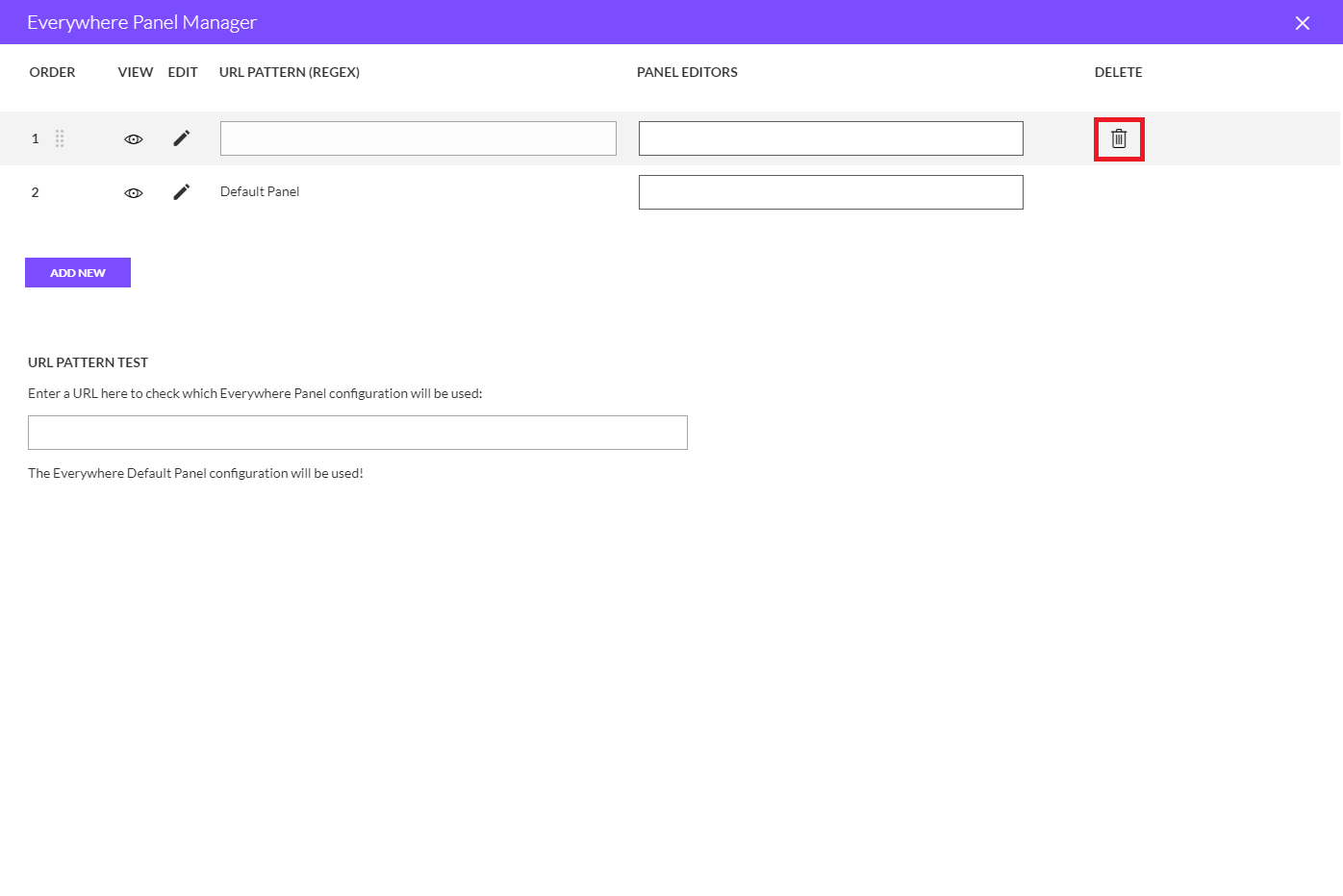 Everywhere Panel Manager Delete